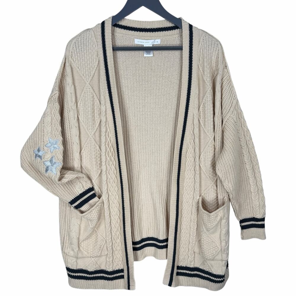 Altar'd State Sweater Cardigan Oversized Cable Knit Star Embroidery Folklore XS